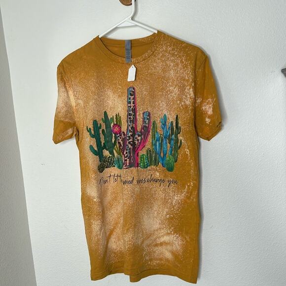 boutique Tops - NWT Boutique Cactus Rose Splatter T-shirt “Don’t let the tamed ones change you”